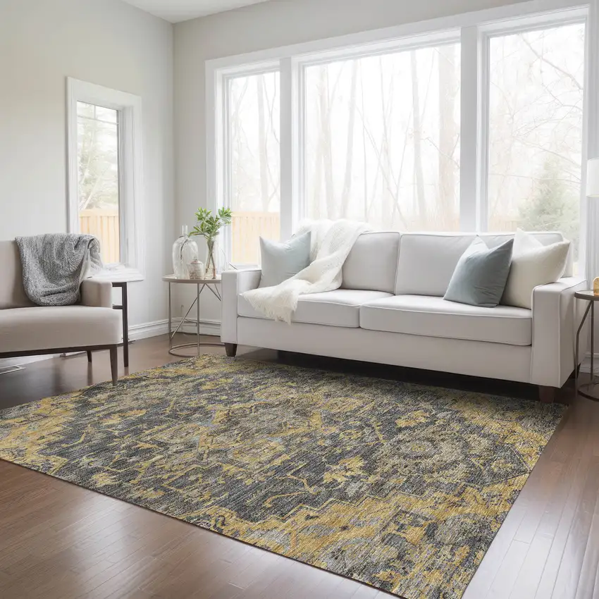 Gray Charcoal And Silver Oriental Washable Indoor Outdoor Area Rug Photo 8