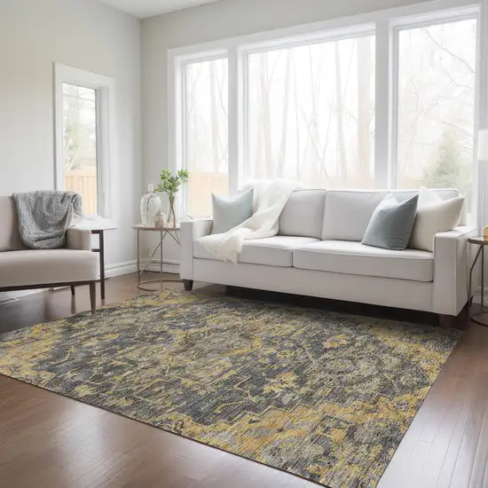 Gray Charcoal And Silver Oriental Washable Indoor Outdoor Area Rug Photo 8