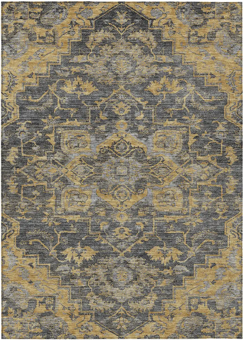 Gray Charcoal And Silver Oriental Washable Indoor Outdoor Area Rug Photo 2