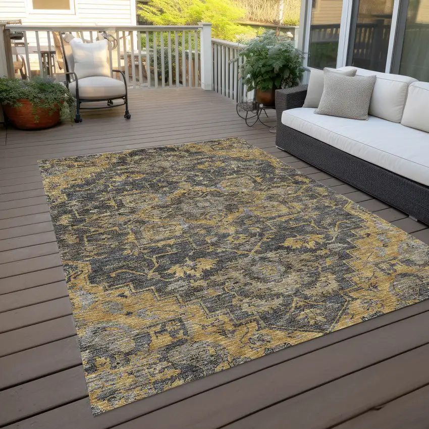 Gray Charcoal And Silver Oriental Washable Indoor Outdoor Area Rug Photo 9