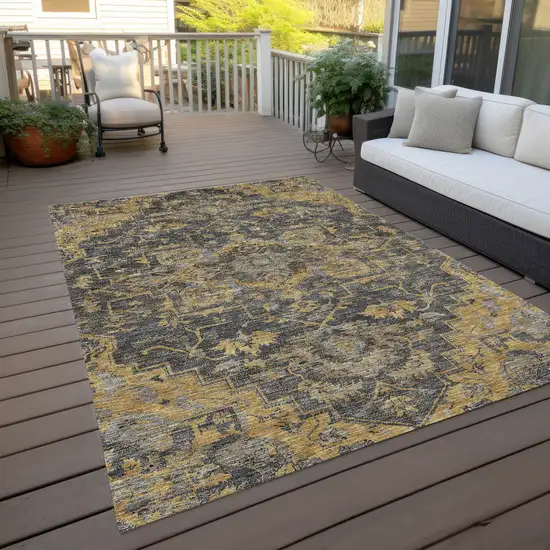Gray Charcoal And Silver Oriental Washable Indoor Outdoor Area Rug Photo 9