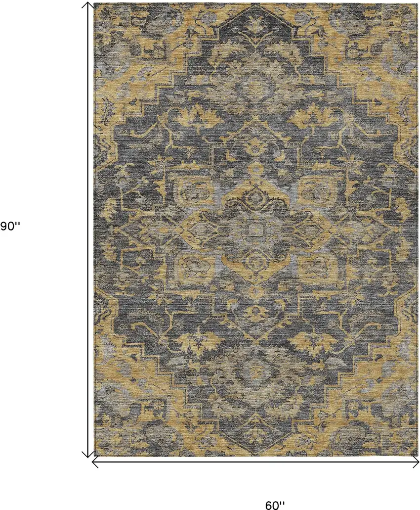 Gray Charcoal And Silver Oriental Washable Indoor Outdoor Area Rug Photo 3