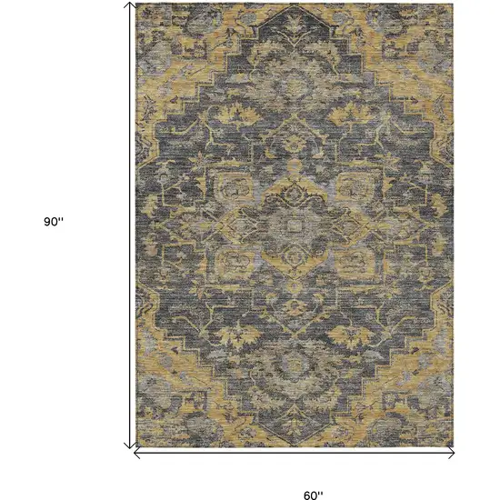 Gray Charcoal And Silver Oriental Washable Indoor Outdoor Area Rug Photo 3