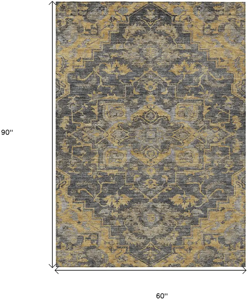 Gray Charcoal And Silver Oriental Washable Indoor Outdoor Area Rug Photo 3