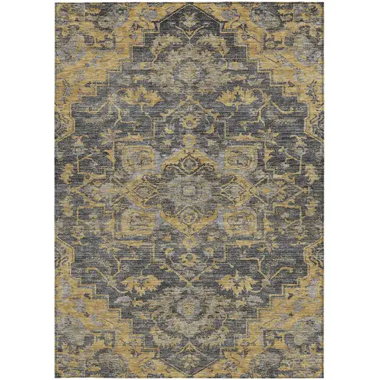 Gray Charcoal And Silver Oriental Washable Indoor Outdoor Area Rug Photo 7