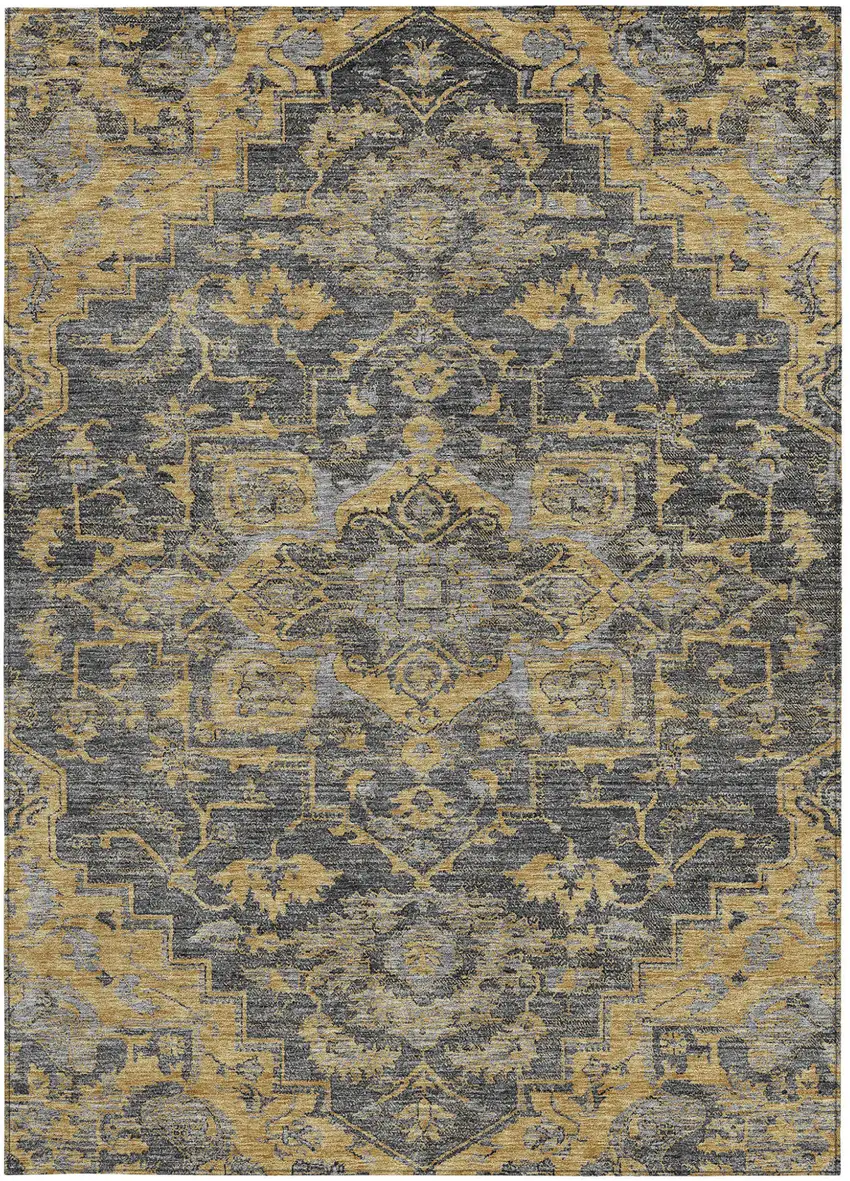 Gray Charcoal And Silver Oriental Washable Indoor Outdoor Area Rug Photo 7