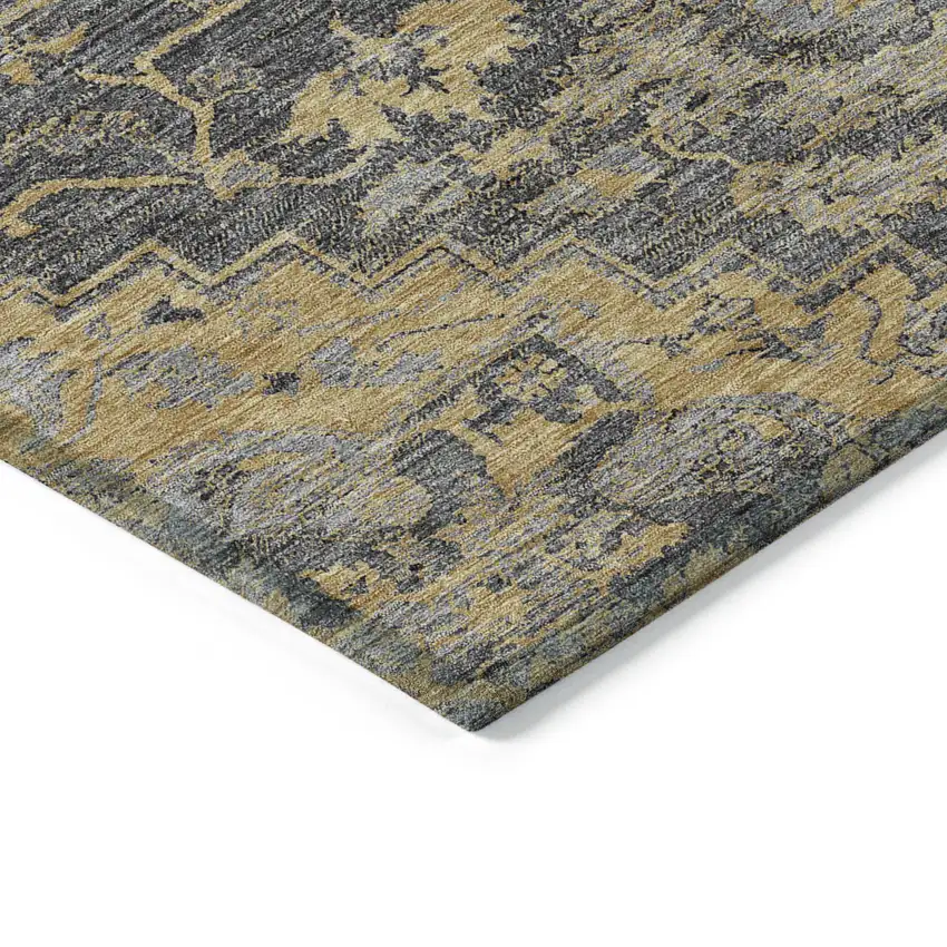 Gray Charcoal And Silver Oriental Washable Indoor Outdoor Area Rug Photo 5