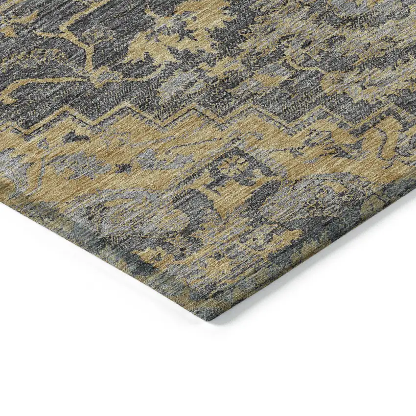 Gray Charcoal And Silver Oriental Washable Indoor Outdoor Area Rug Photo 5