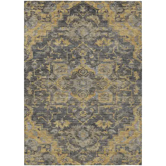Gray Charcoal And Silver Oriental Washable Indoor Outdoor Area Rug Photo 2