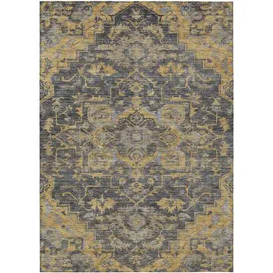 Gray Charcoal And Silver Oriental Washable Indoor Outdoor Area Rug Photo 2