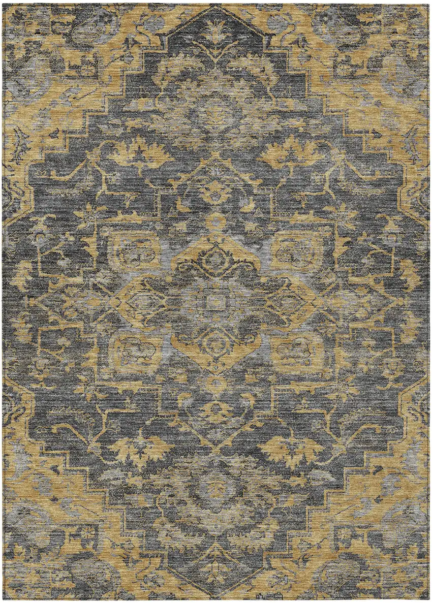 Gray Charcoal And Silver Oriental Washable Indoor Outdoor Area Rug Photo 2
