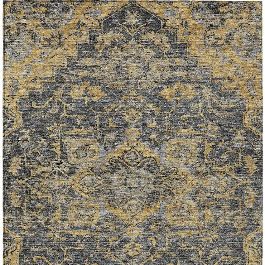 Gray Charcoal And Silver Oriental Washable Indoor Outdoor Area Rug Photo 6