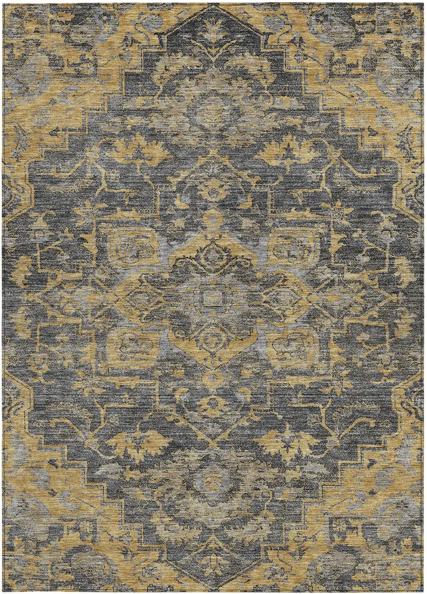 Gray Charcoal And Silver Oriental Washable Indoor Outdoor Area Rug Photo 7