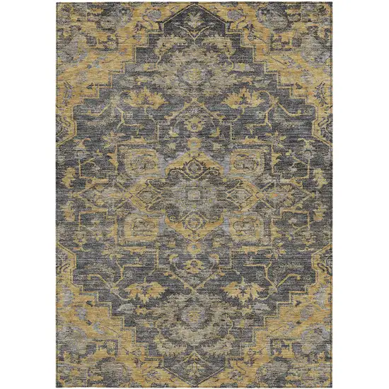 Gray Charcoal And Silver Oriental Washable Indoor Outdoor Area Rug Photo 7