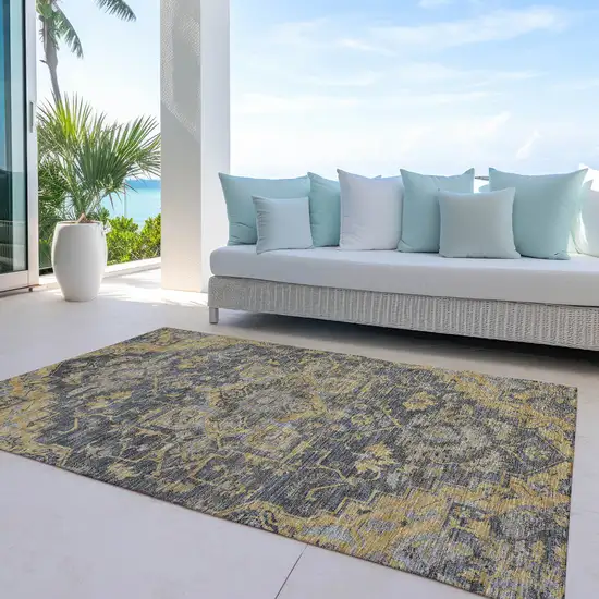 Gray Charcoal And Silver Oriental Washable Indoor Outdoor Area Rug Photo 8
