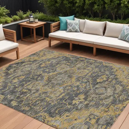 Gray Charcoal And Silver Oriental Washable Indoor Outdoor Area Rug Photo 1