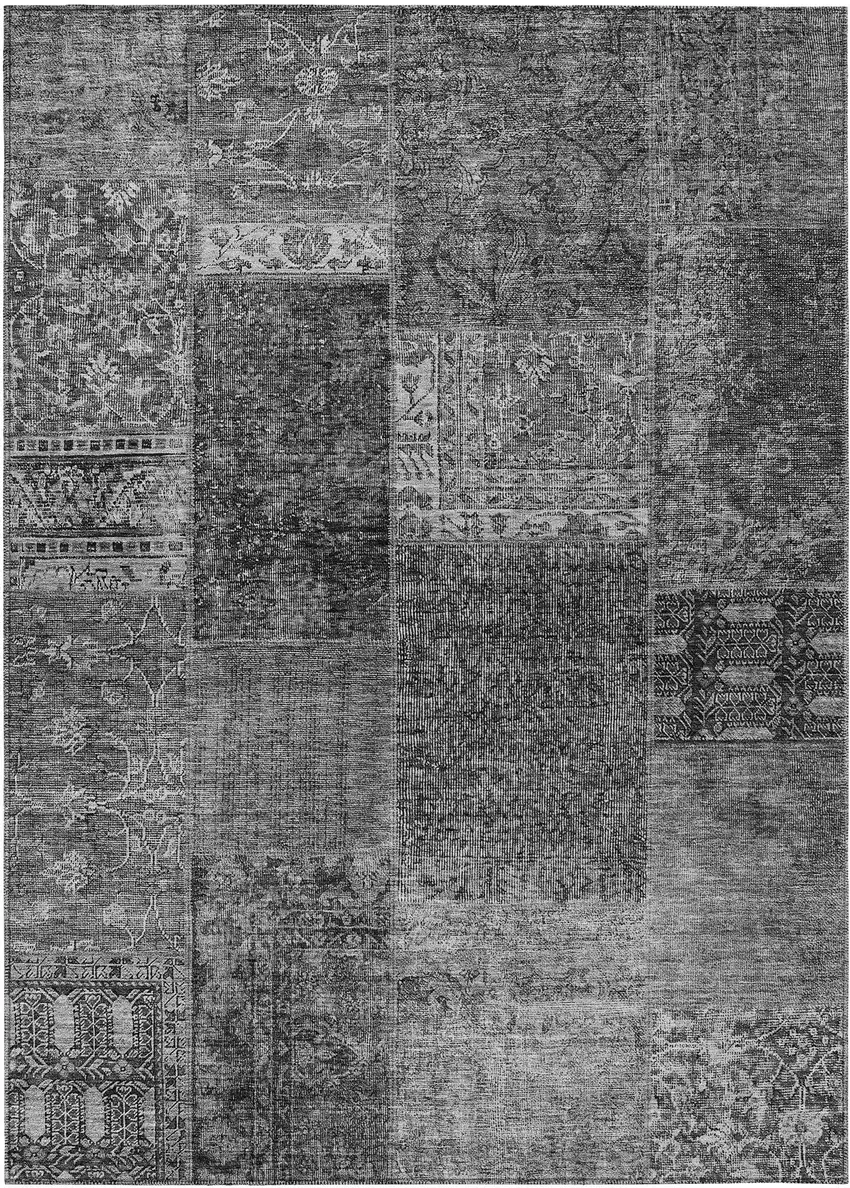 Gray Charcoal And Silver Patchwork Washable Indoor Outdoor Area Rug Photo 2