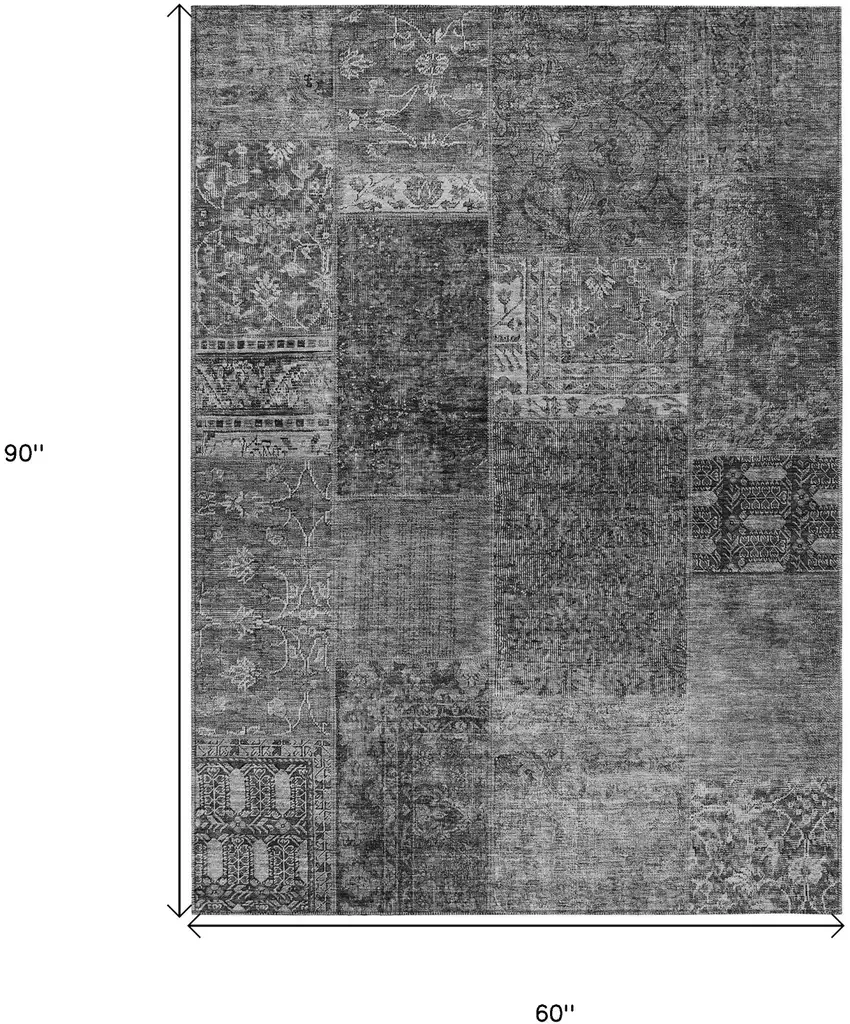 Gray Charcoal And Silver Patchwork Washable Indoor Outdoor Area Rug Photo 3
