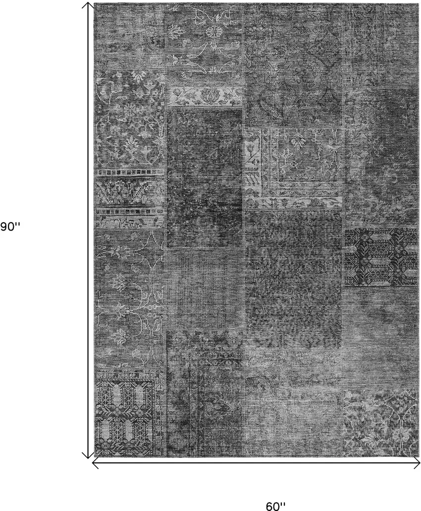 Gray Charcoal And Silver Patchwork Washable Indoor Outdoor Area Rug Photo 3