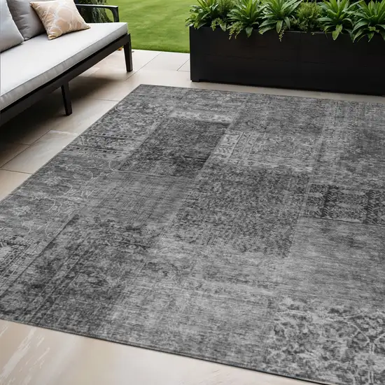 Gray Charcoal And Silver Patchwork Washable Indoor Outdoor Area Rug Photo 1
