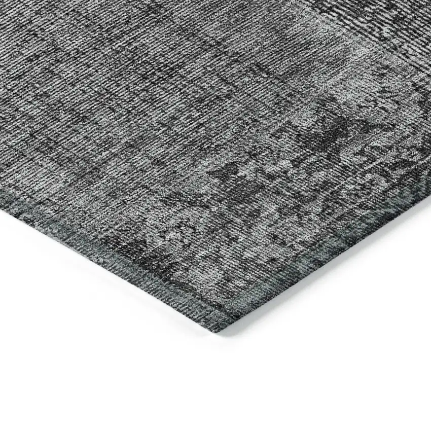 Gray Charcoal And Silver Patchwork Washable Indoor Outdoor Area Rug Photo 5