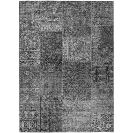Gray Charcoal And Silver Patchwork Washable Indoor Outdoor Area Rug Photo 2