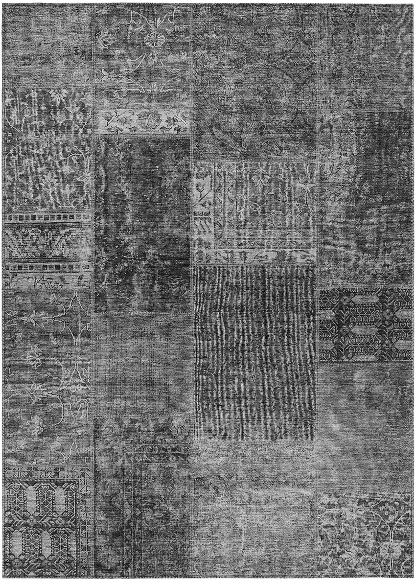 Gray Charcoal And Silver Patchwork Washable Indoor Outdoor Area Rug Photo 2