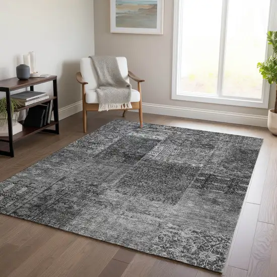 Gray Charcoal And Silver Patchwork Washable Indoor Outdoor Area Rug Photo 8