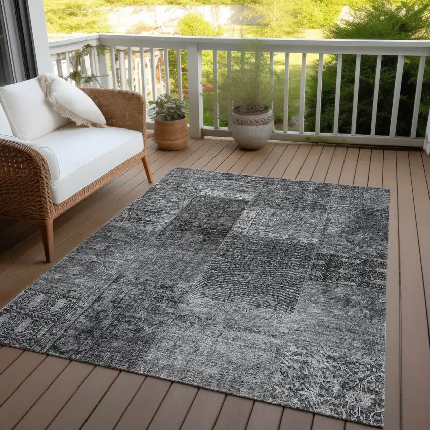 Gray Charcoal And Silver Patchwork Washable Indoor Outdoor Area Rug Photo 9