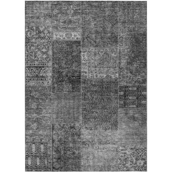 Gray Charcoal And Silver Patchwork Washable Indoor Outdoor Area Rug Photo 1
