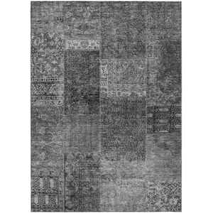 Photo of Gray Charcoal And Silver Patchwork Washable Indoor Outdoor Area Rug