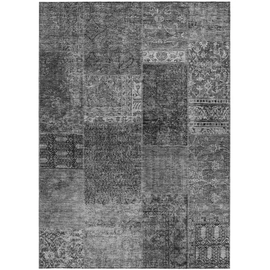 Gray Charcoal And Silver Patchwork Washable Indoor Outdoor Area Rug Photo 6