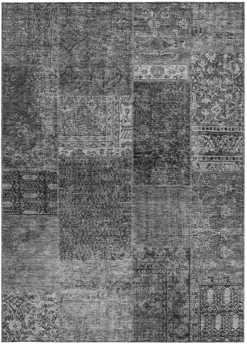 Gray Charcoal And Silver Patchwork Washable Indoor Outdoor Area Rug Photo 6