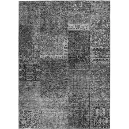 Gray Charcoal And Silver Patchwork Washable Indoor Outdoor Area Rug Photo 6