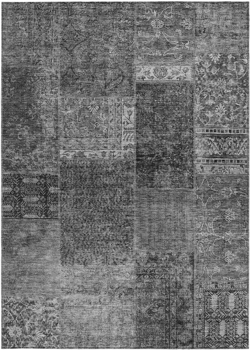 Gray Charcoal And Silver Patchwork Washable Indoor Outdoor Area Rug Photo 6