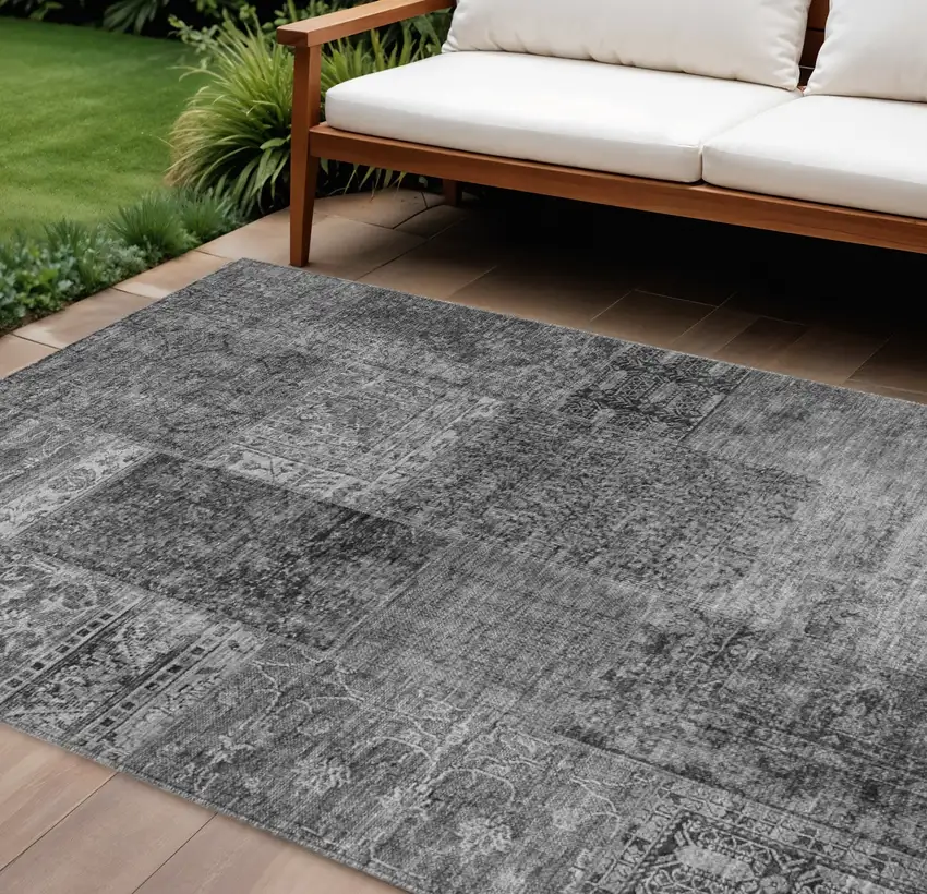 Gray Charcoal And Silver Patchwork Washable Indoor Outdoor Area Rug Photo 1
