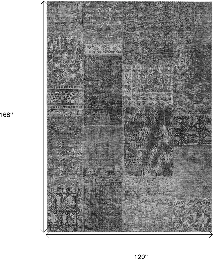 Gray Charcoal And Silver Patchwork Washable Indoor Outdoor Area Rug Photo 3