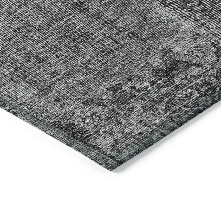 Gray Charcoal And Silver Patchwork Washable Indoor Outdoor Area Rug Photo 5