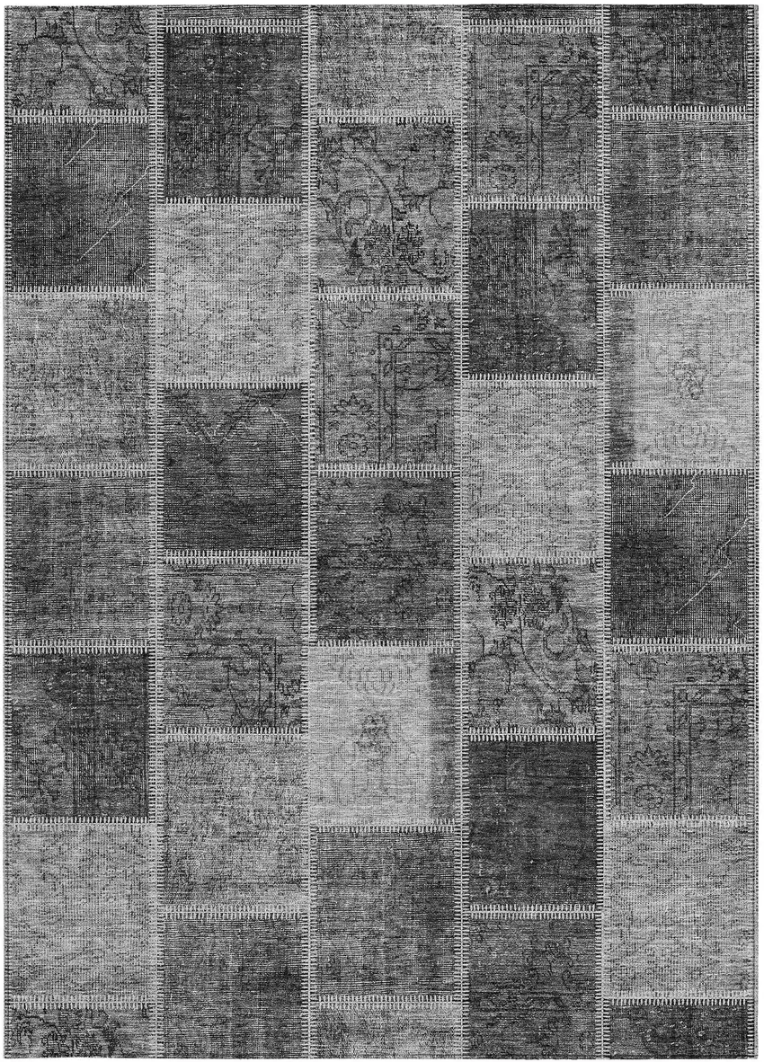 Gray Charcoal And Silver Patchwork Washable Indoor Outdoor Area Rug Photo 6