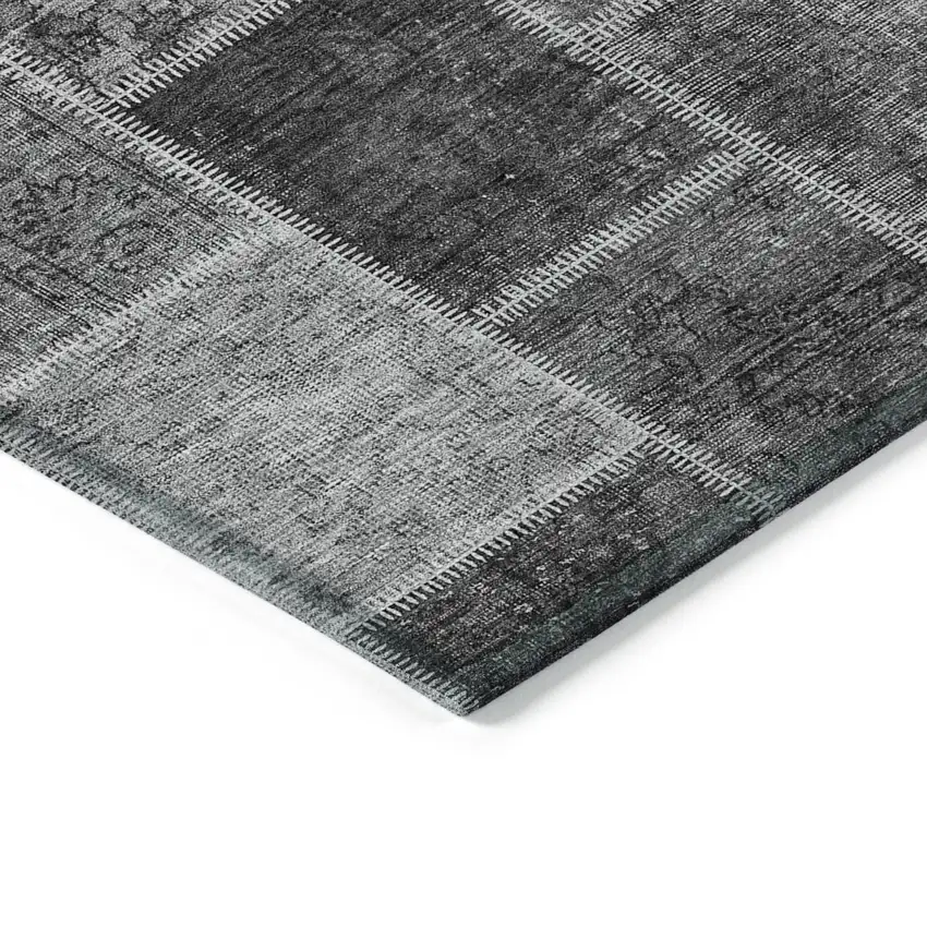 Gray Charcoal And Silver Patchwork Washable Indoor Outdoor Area Rug Photo 4