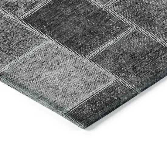 Gray Charcoal And Silver Patchwork Washable Indoor Outdoor Area Rug Photo 4