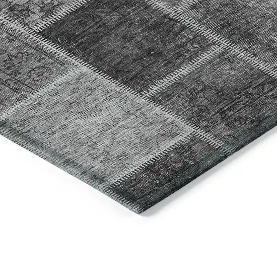 Gray Charcoal And Silver Patchwork Washable Indoor Outdoor Area Rug Photo 4