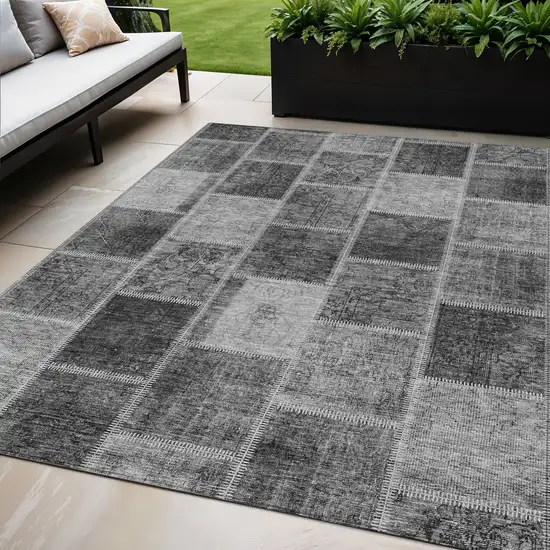 Gray Charcoal And Silver Patchwork Washable Indoor Outdoor Area Rug Photo 1
