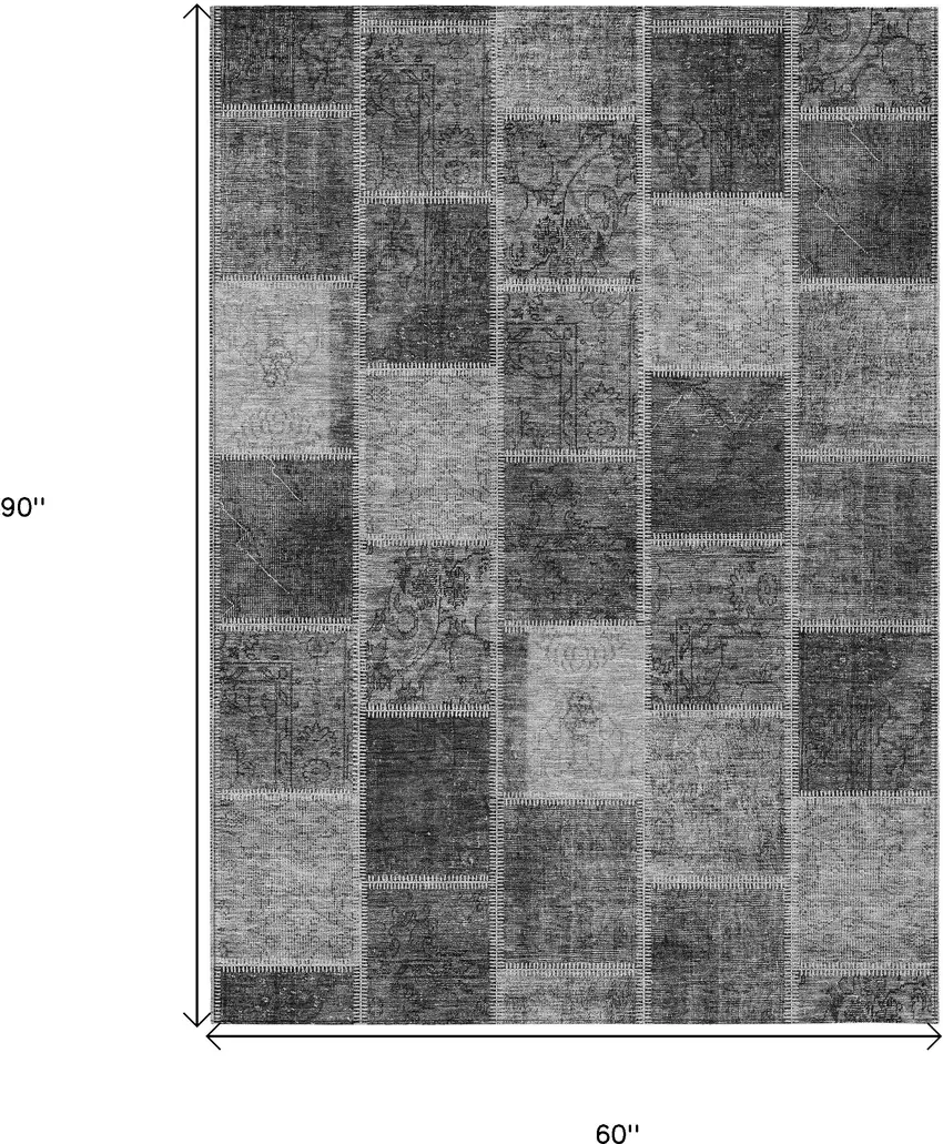 Gray Charcoal And Silver Patchwork Washable Indoor Outdoor Area Rug Photo 3