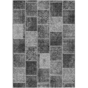 Photo of Gray Charcoal And Silver Patchwork Washable Indoor Outdoor Area Rug