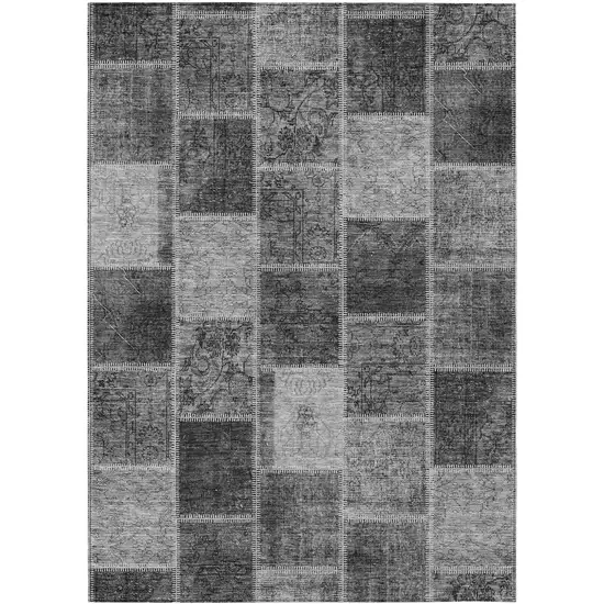 Gray Charcoal And Silver Patchwork Washable Indoor Outdoor Area Rug Photo 1