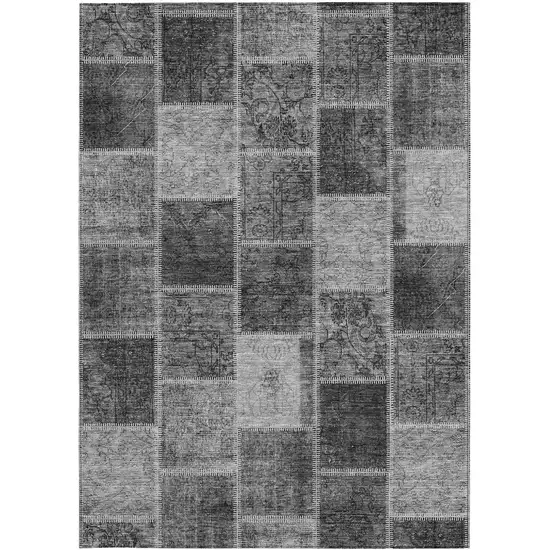 Gray Charcoal And Silver Patchwork Washable Indoor Outdoor Area Rug Photo 5