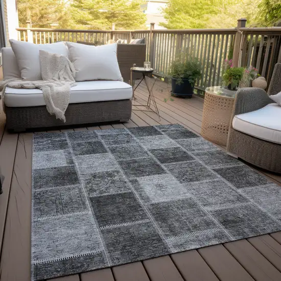 Gray Charcoal And Silver Patchwork Washable Indoor Outdoor Area Rug Photo 6
