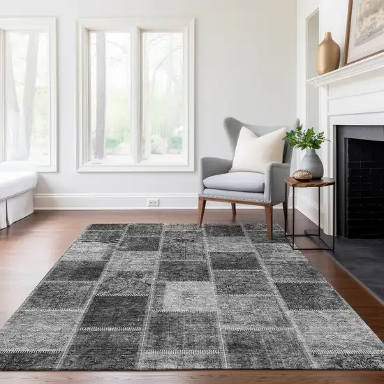 Gray Charcoal And Silver Patchwork Washable Indoor Outdoor Area Rug Photo 7
