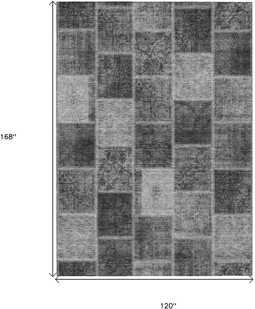 Gray Charcoal And Silver Patchwork Washable Indoor Outdoor Area Rug Photo 3
